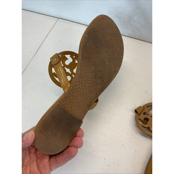 Tory Burch Miller Sandal Soft Brown Patent Leather Size 9.5M Beach Casual Boat - Picture 8 of 13